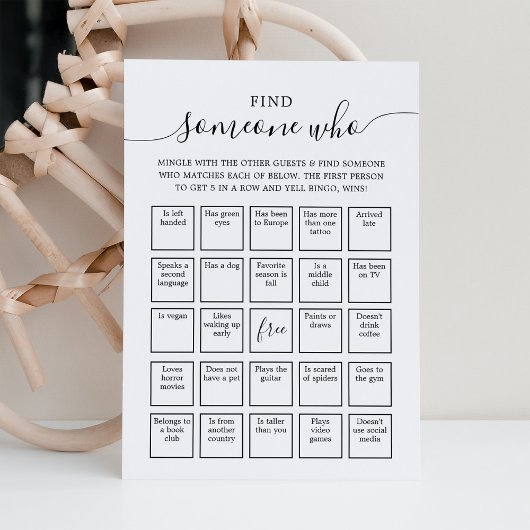 Finden Sie jemanden, der Bingo Game Card Einladung