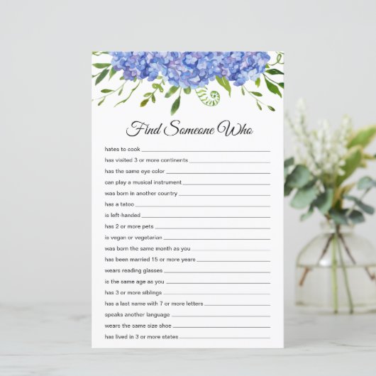 Finden Sie jemanden, der das Blatt Papier gedruckt (Stehend Vorderseite)