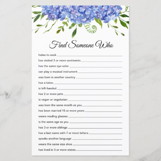 Finden Sie jemanden, der das Blatt Papier gedruckt (Vorderseite)