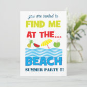 Finden Sie mich im Beach Summer Party Einladung (Stehend Vorderseite)