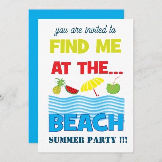 Finden Sie mich im Beach Summer Party Einladung (Vorne/Hinten)