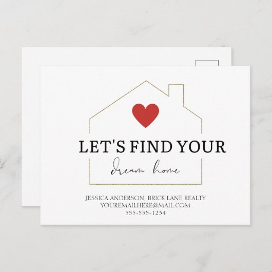 Finden wir Ihr Traumhaus Zuhause Real Anwesen Mark Postkarte (Vorne/Hinten)