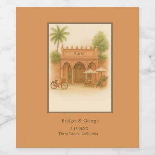 FIndian Courtyard Hochzeit in Urlaubsort Escape Weinetikett (Einzelnes Label)