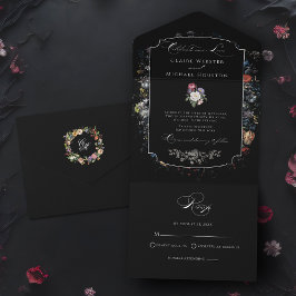Fine Art Black Floral Calligraphy All In One Einladung