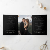 Fine Art Black Floral Calligraphy Dreifach-gefaltete Programmkarte (Innenseite)