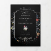 Fine Art Black Floral Calligraphy Dreifach-gefaltete Programmkarte (Cover)