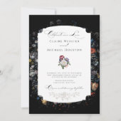 Fine Art Black Floral Calligraphy Einladung (Vorderseite)