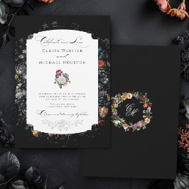 Fine Art Black Floral Calligraphy Einladung