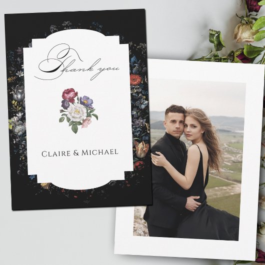 Fine Art Black Floral Calligraphy Foto Dankeskarte