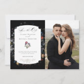 Fine Art Black Floral Calligraphy/Foto Save The Date (Vorderseite)
