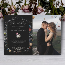 Fine Art Black Floral Calligraphy/Foto Save The Date