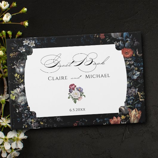 Fine Art Black Floral Calligraphy Gästebuch
