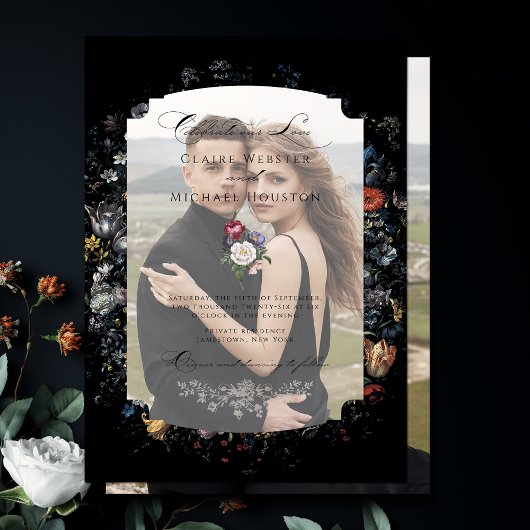 Fine Art Black Floral Calligraphy Pergament Einladungen