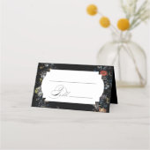 Fine Art Black Floral Calligraphy Platzkarte (Vorderseite)
