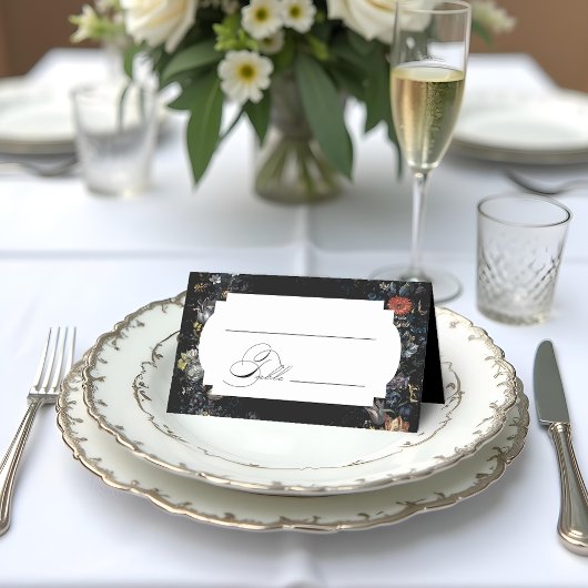 Fine Art Black Floral Calligraphy Platzkarte