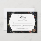 Fine Art Black Floral Calligraphy RSVP Karte (Vorderseite)