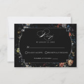 Fine Art Black Floral Calligraphy RSVP Karte (Vorderseite)