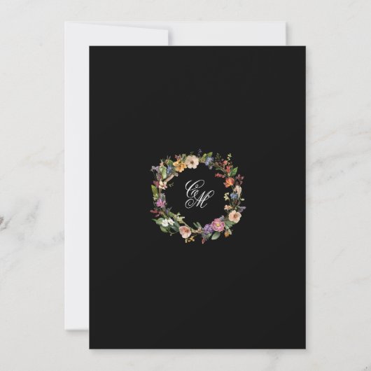 Fine Art Black Floral Calligraphy Save The Date (Rückseite)