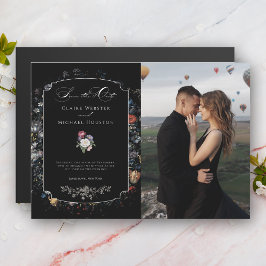 Fine Art Black Floral Calligraphy Save the Date Magneteinladung