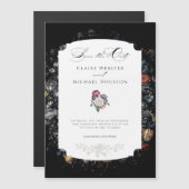 Fine Art Black Floral Calligraphy Save the Date Magneteinladung (Vorne/Hinten)