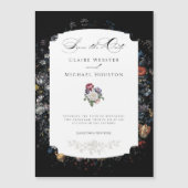 Fine Art Black Floral Calligraphy Save the Date Magneteinladung (Vorderseite)