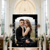 Fine Art Black Floral Calligraphy Willkommen Acrylschild