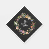 Fine Art Black Floral Monogram Wreath Serviette (Ecke)