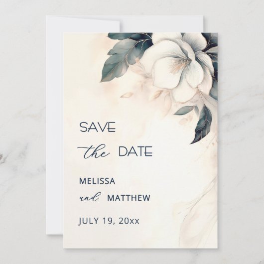 Fine Art Blue Ivory Flower Save The Date (Vorderseite)