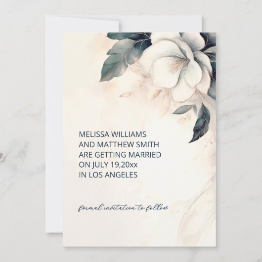 Fine Art Blue Ivory Flower Save The Date (Rückseite)