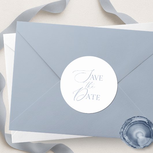 Fine Art Dusty Blue Save the Date Runder Aufkleber