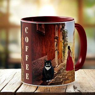 Fine Art Lady in Red Niedlich Cat Italienische Tas Tasse