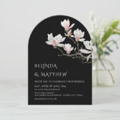 Fine Art Magnolia Casual Wedding Black Einladung (Stehend Vorderseite)