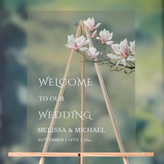 Fine Art Magnolia Transparent Wedding Welcome Acrylschild (Neutral)