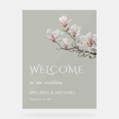 Fine Art Magnolia Transparent Wedding Welcome Acrylschild (Vorderseite)