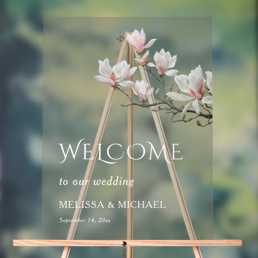 Fine Art Magnolia Transparent Wedding Welcome Acrylschild (Neutral)