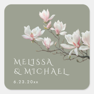 Fine Art Magnolie Hochzeit Quadratischer Aufkleber