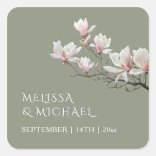 Fine Art Magnolie Hochzeit Quadratischer Aufkleber
