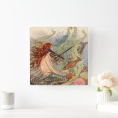 Fine Art Mermaid Ilustration Poster Quadratische Wanduhr (Zuhause)