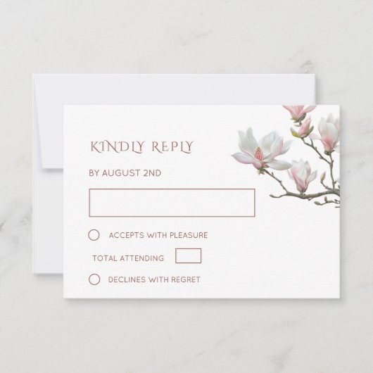 Fine Art Painted Magnolia Flowers Wedding RSVP Karte (Vorderseite)