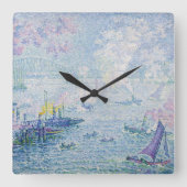 Fine Art Painting Sea Port Ships Bridge Light Blue Quadratische Wanduhr (Vorderseite)