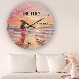Fine Art Pink Beach Sunset Runde Wanduhr
