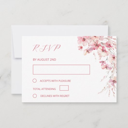 Fine Art Pink Boho Floral Wedding RSVP Karte (Vorderseite)