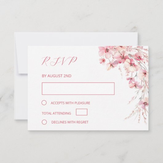 Fine Art Pink Boho Floral Wedding RSVP Karte (Vorderseite)