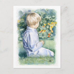 Fine Art Postcard - Boy Sitting in Gras Postkarte