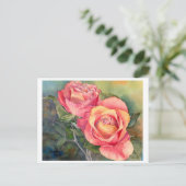 Fine Art Postcard - "Rote Rosen", Aquarell Postkarte (Stehend Vorderseite)