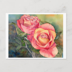 Fine Art Postcard - "Rote Rosen", Aquarell Postkarte