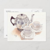 Fine Art Postcard - Tee Set, Aquarell Postkarte (Vorne/Hinten)
