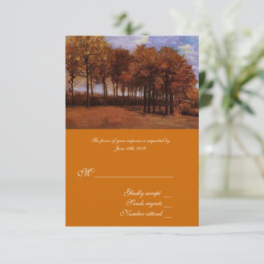 Fine Art RSVP Karten für Hochzeiten im Herbst. (Stehend Vorderseite)