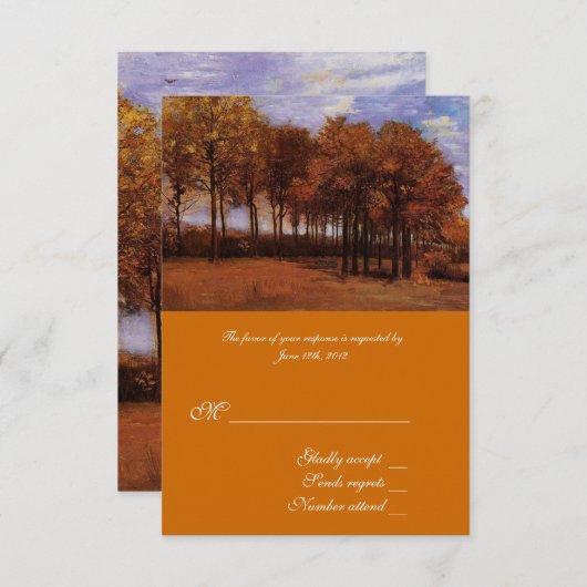 Fine Art RSVP Karten für Hochzeiten im Herbst. (Vorne/Hinten)