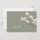 Fine Art Sage Green Magnolia Flowers Wedding RSVP Karte (Rückseite)